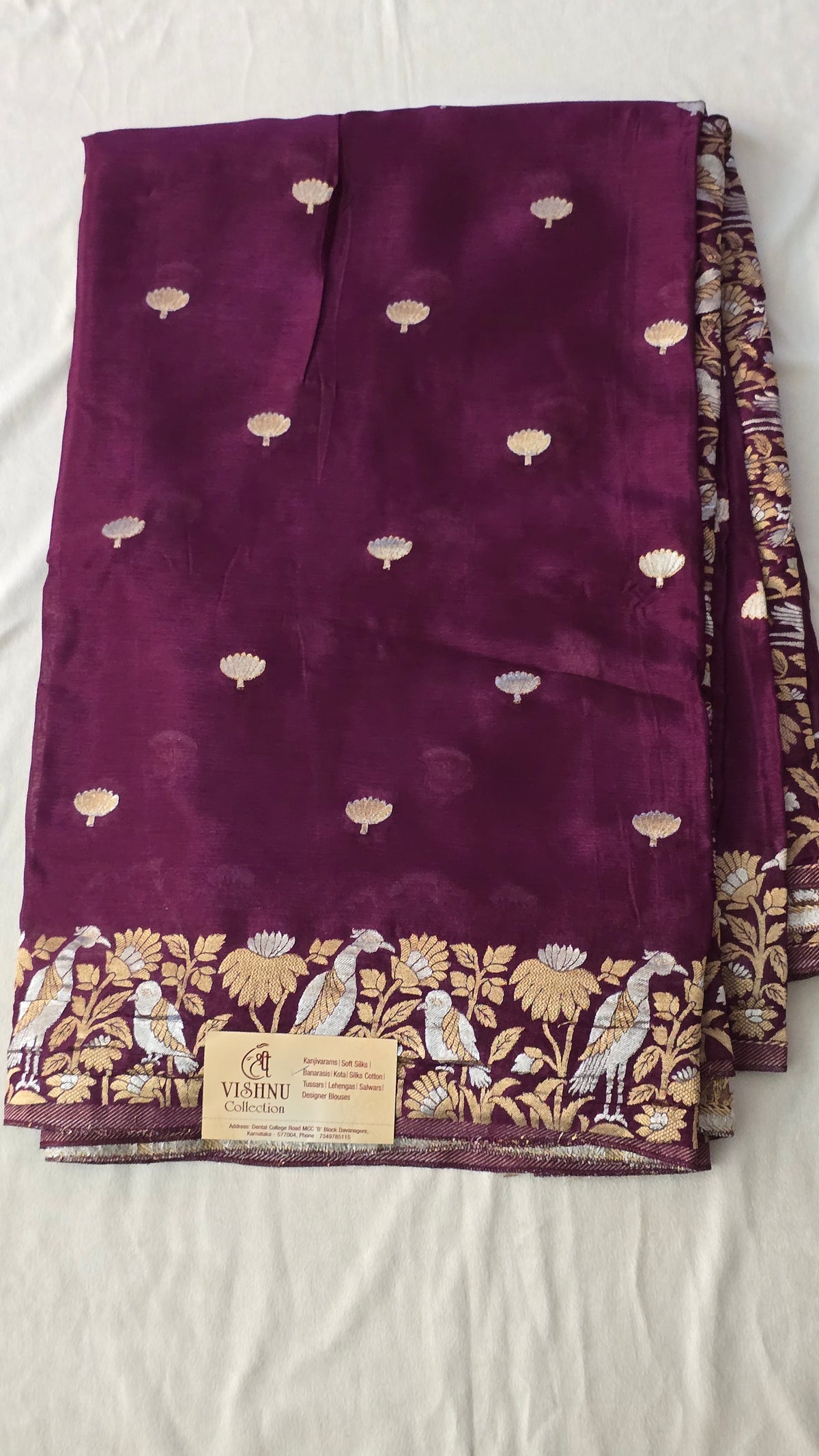 Chinnon Creap With Golden Silver Zari Boarder - 7104