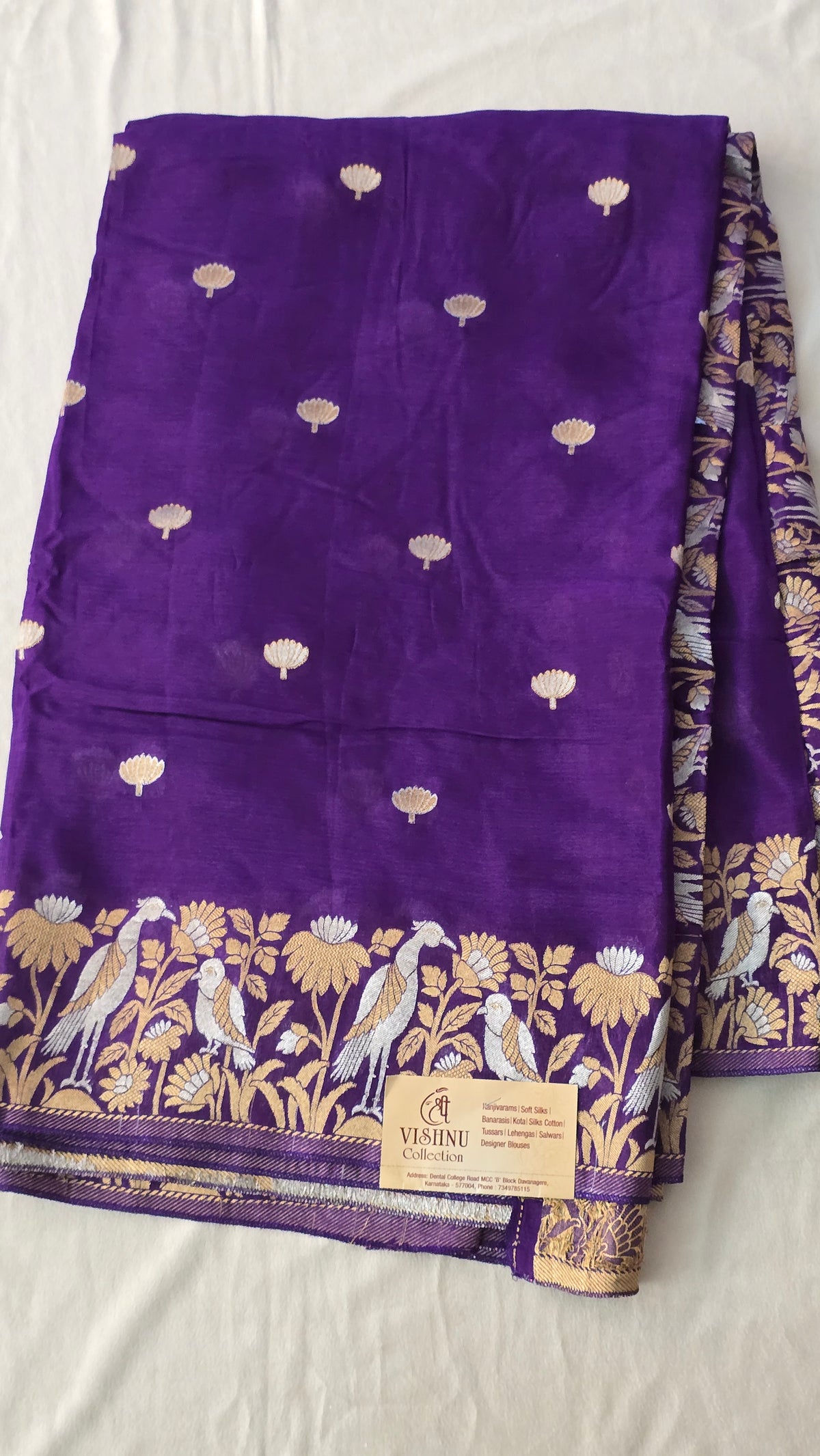 Chinnon Creap With Golden Silver Zari Boarder - 7104