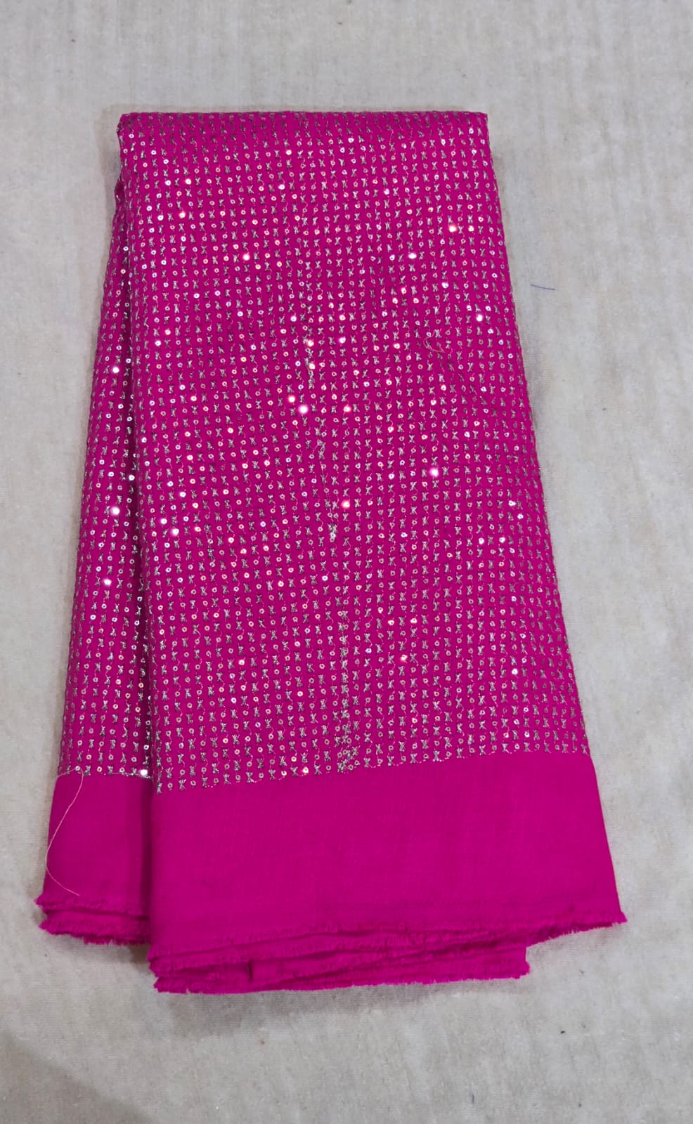 Raw silk Fabric With Silver Sequence Work