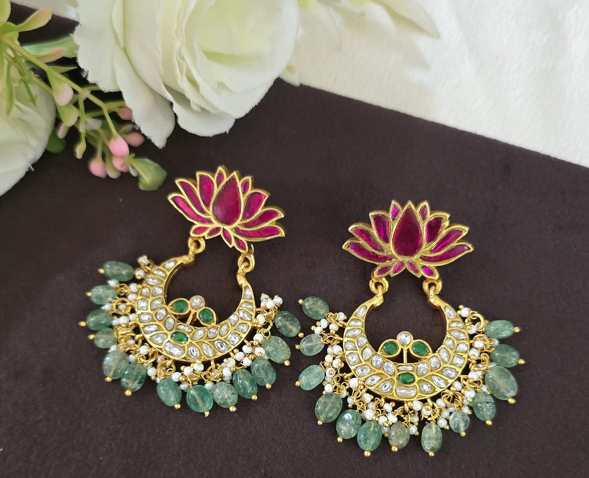 Jadu Kundan Chand bhali Earings - SV3177