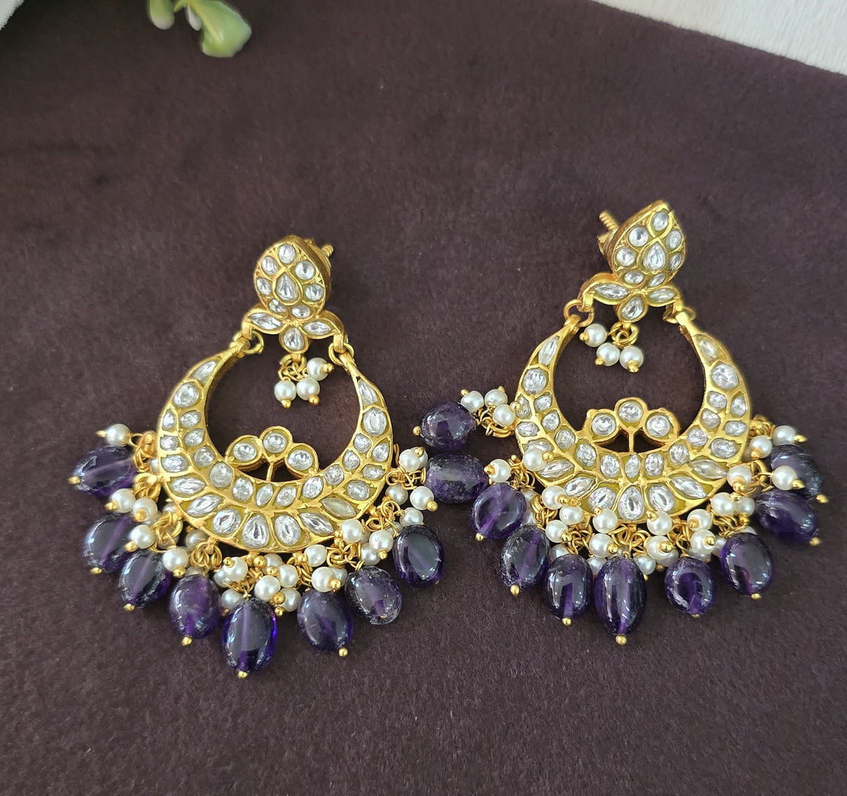 Jadu Kundan Chand bhali Earings - SV3156