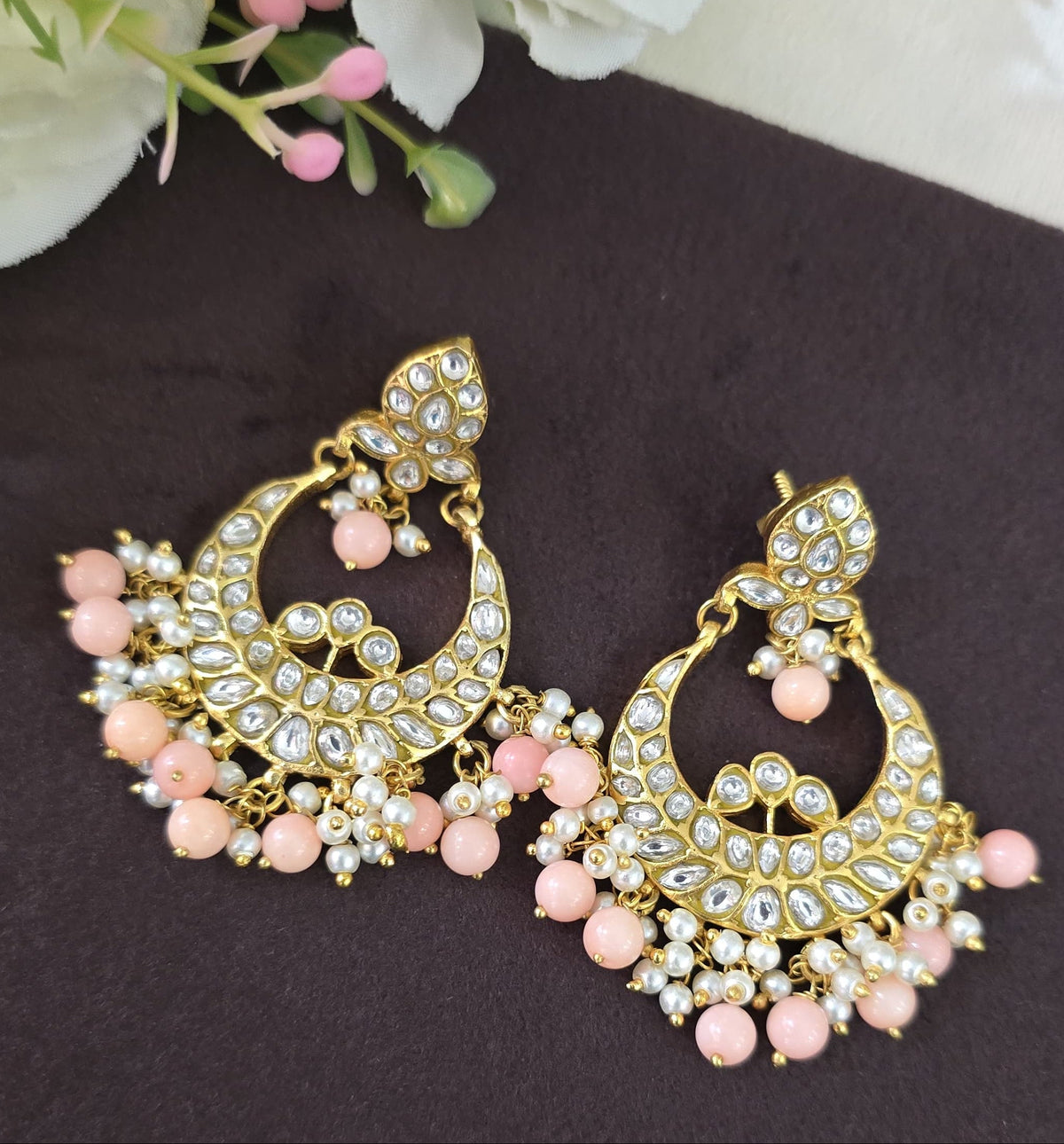 Jadu Kundan Chand bhali Earings - SV3156
