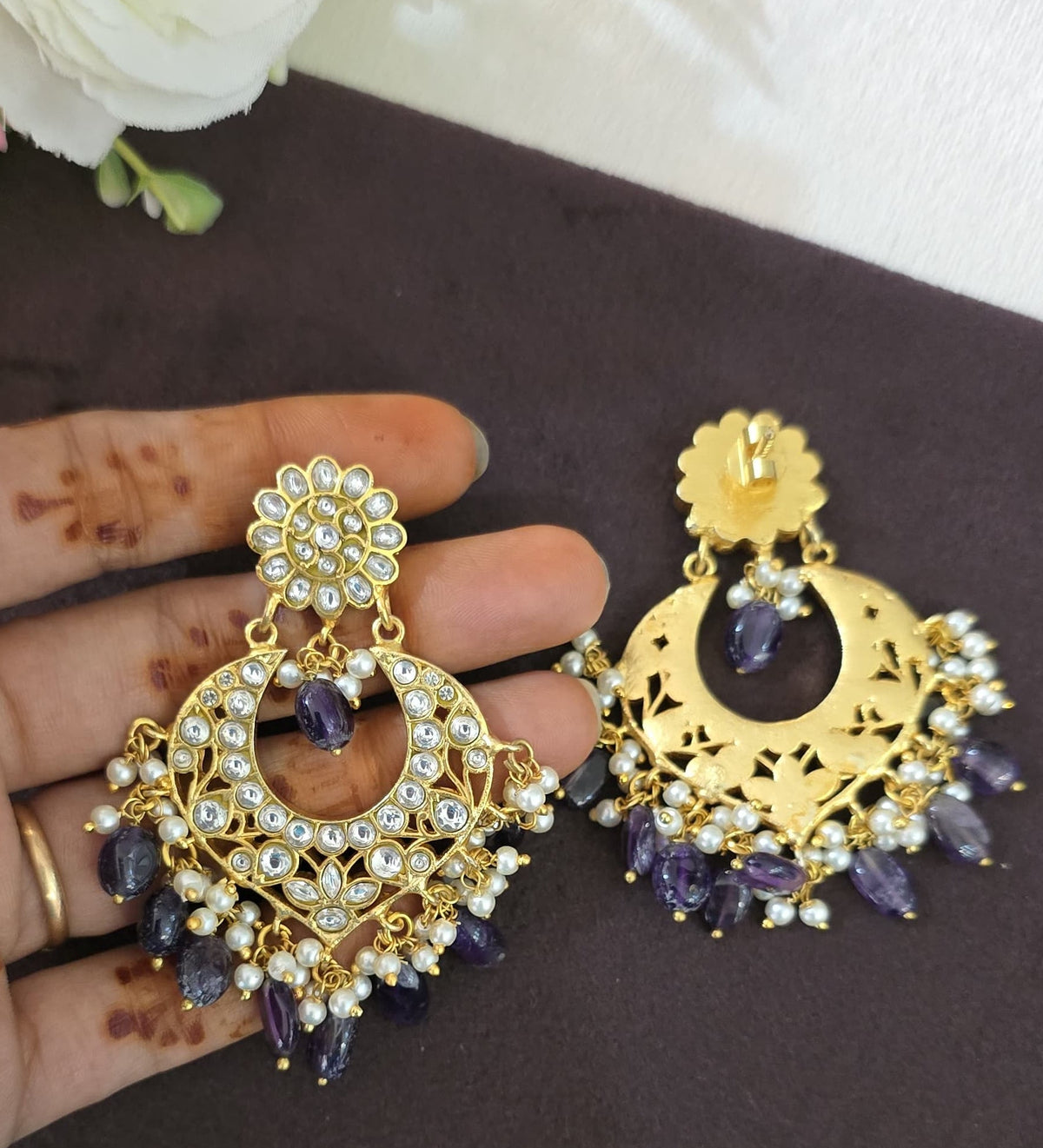Jadu Kundan Chand bhalli Earings - SV3155